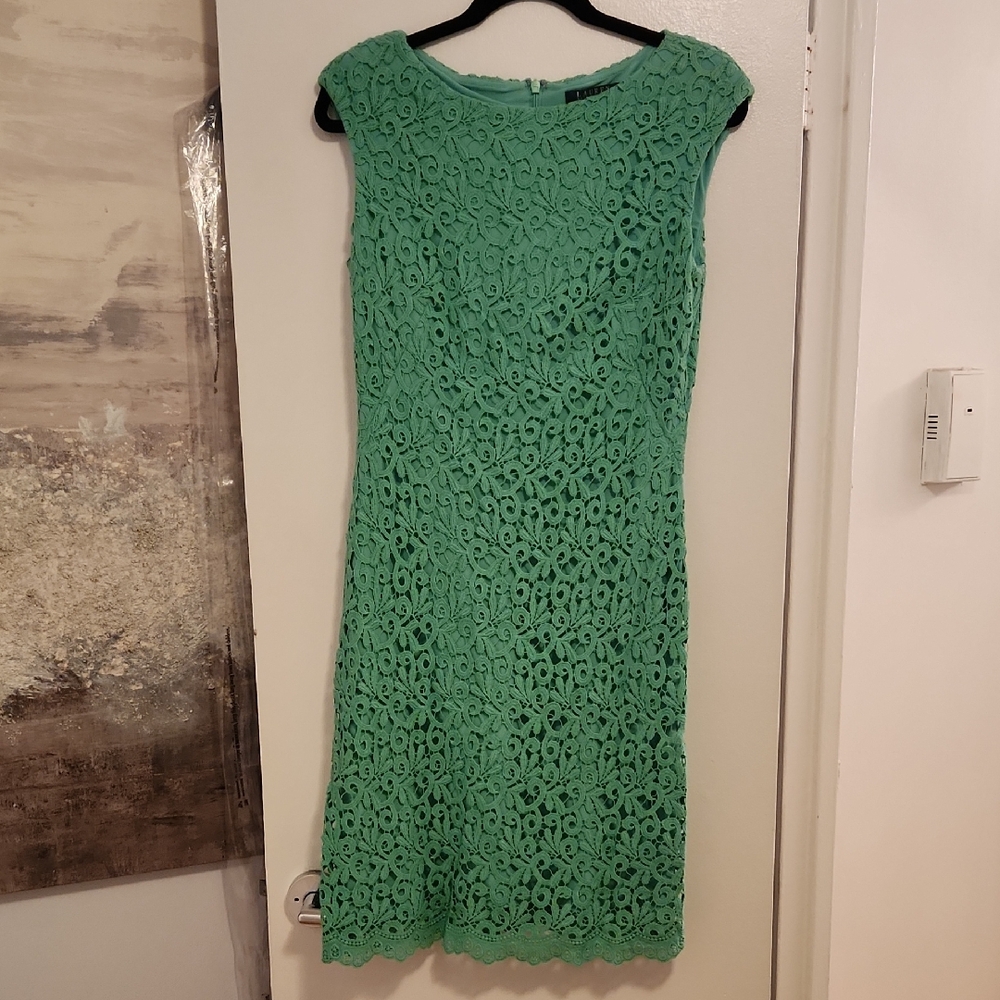 Lauren Ralph Lauren Teal Lace Midi Dress